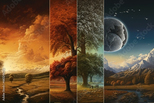 an image depicting the cycle of nature and weather changes throughout the year. Generative AI photo