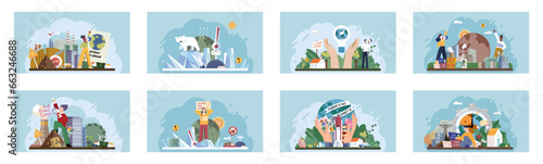 Climate change. Save the planet. Vector illustration Environmental protection is essential for mitigating impacts global warming Addressing climate change requires comprehensive and coordinated