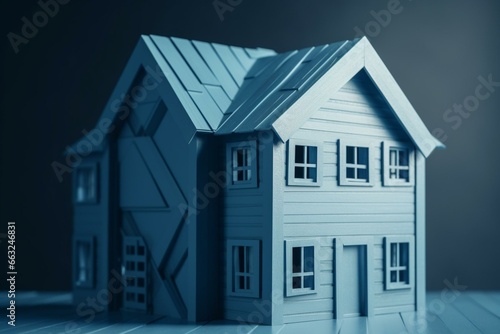 Blue wooden house building concept. Generative AI