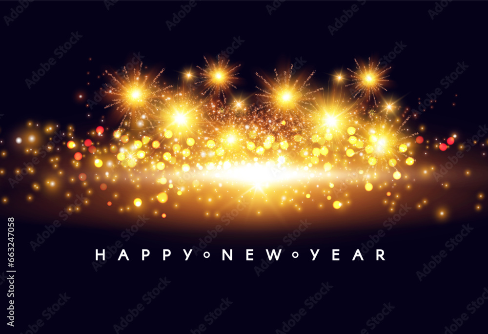 Fototapeta premium Happy New 2024 Year celebration poster template with light effect.