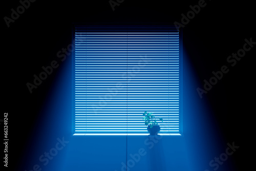 Moonlight on the floor through a window with horizontal blinds.