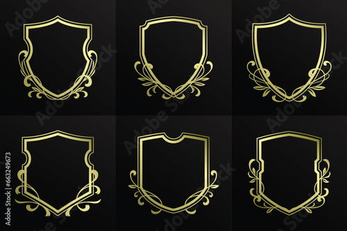 Golden Vintage Shield Frame Vector Template