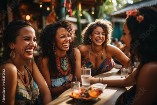 Lebensfrohe   ltere Frauen feiern ausgelassen auf Stra  enfest - Spa    Gl  ck und Freude bei Cocktails und Drinks bei einer Party