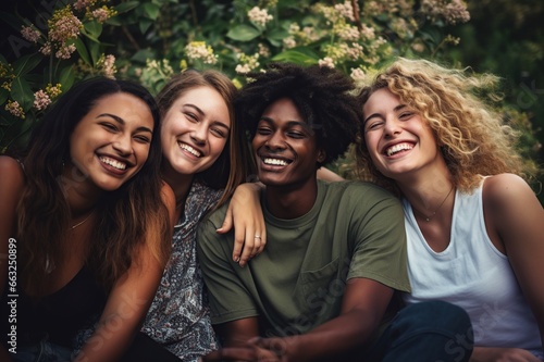Summer vacation and teenage concept. Happy community of diverse people.