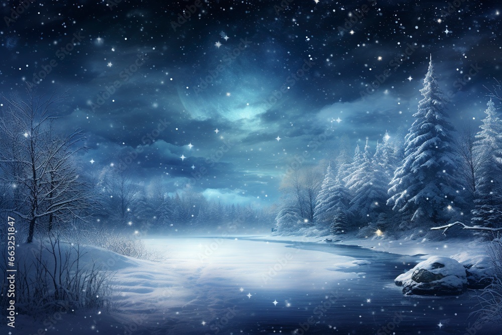 Magic winter scene with a widescreen, generative ai Magic winter scene with a widescreen, generative ai