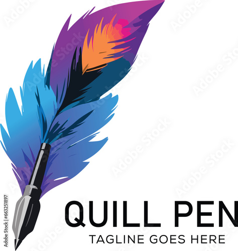 Free vector gradient quill pen logo design template illustration
