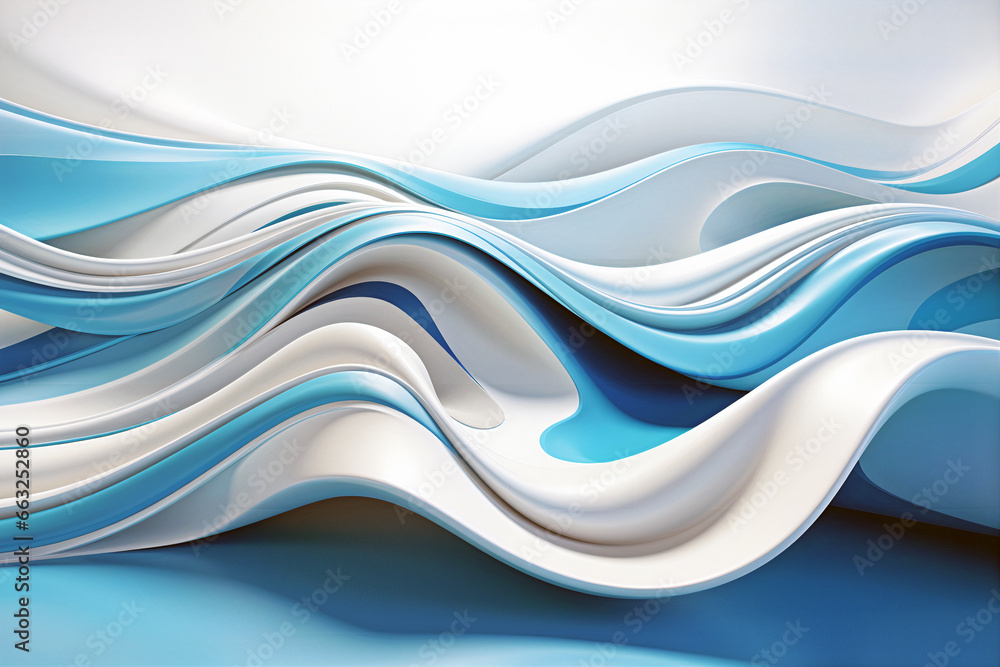 Abstract background blue and white smooth waves. Generative AI - obrazy, fototapety, plakaty 