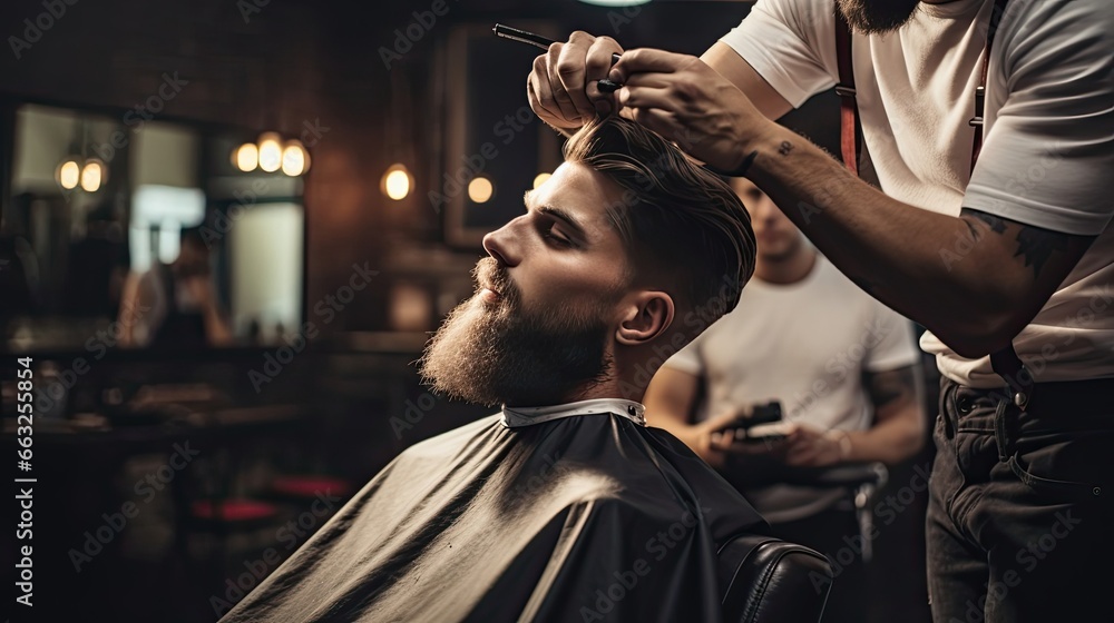 The masterful barber gently applies aftershave. Grooming, skincare, traditional barbershop, revitalization, relaxation, male self-care. Generated by AI The masterful barber gently applies aftershave. Grooming, skincare, traditional barbershop, revitalization, relaxation, male self-care. Generated by AI