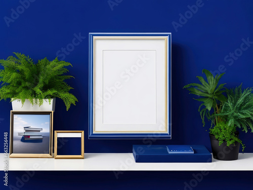 Creative desk with a blank picture