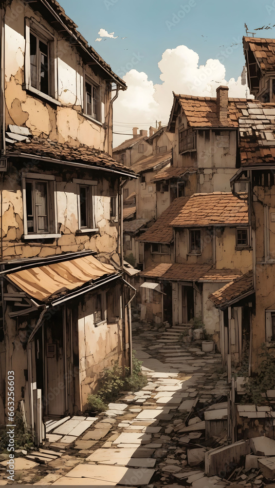 Fototapeta premium Village Architecture, Vibrant Urban Scenes