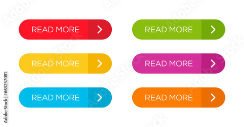 Read More colorful button set vector. Colorful buttons read more.