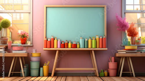 Wallpaper Mural Back to school concept. Cartoon style home children's classroom with blackboard stationery. Torontodigital.ca