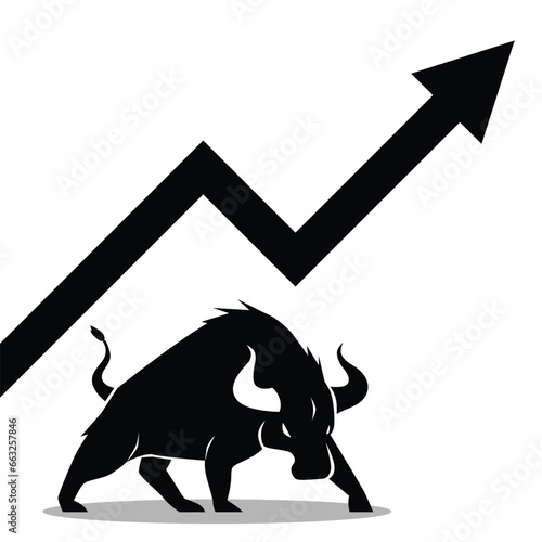 black bull and black arrow pointing up show bullish forex stock position trading profit grow business financial profit graph