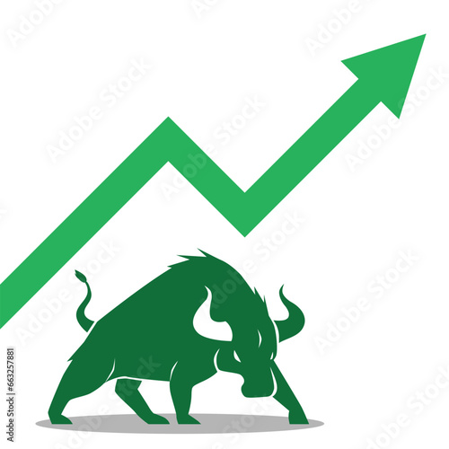 green bull and green arrow pointing up show bullish forex stock position trading profit grow business financial profit graph