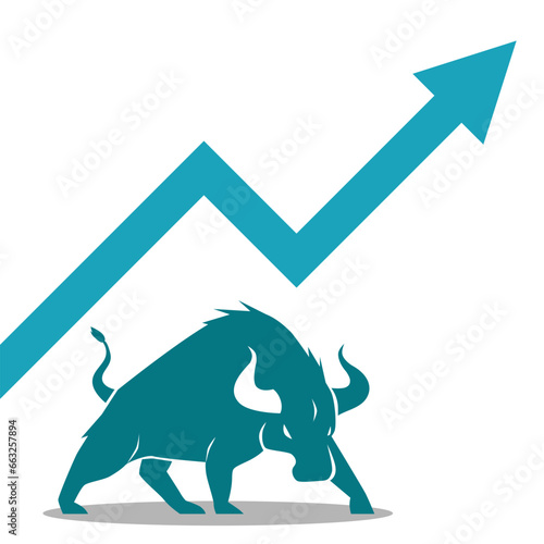 blue bull and blue arrow pointing up show bullish forex stock position trading profit grow business financial profit graph