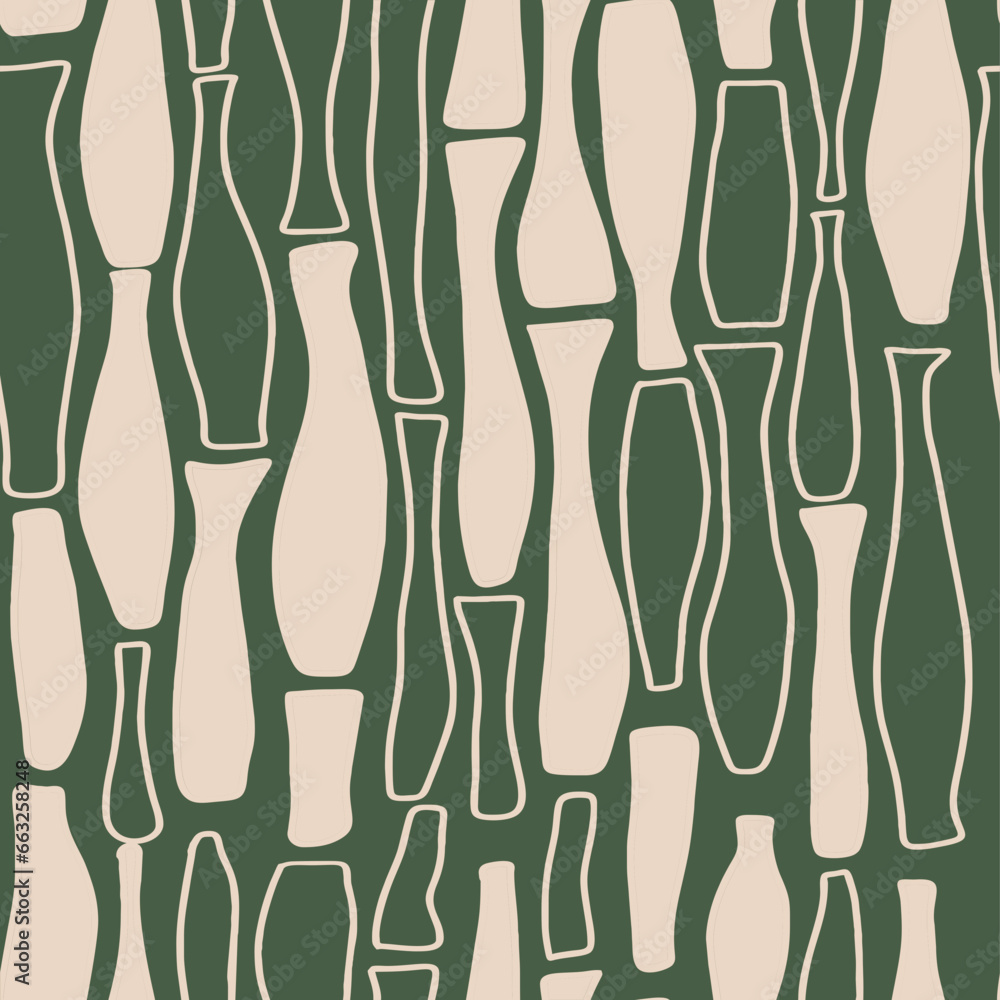Seamless pattern with vases, abstract various doodle shapes and lines. Minimalist Vector illustration
Seamless pattern with vases, abstract various doodle shapes and lines. Minimalist Vector illustration
