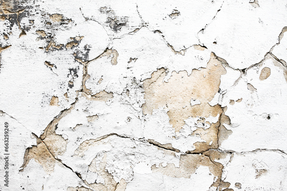 Obraz premium Crack background. Scratched lines texture. White and black distressed grunge concrete wall pattern for graphic design. Peel paint crack. Dry paint overlay. Crack line on white.