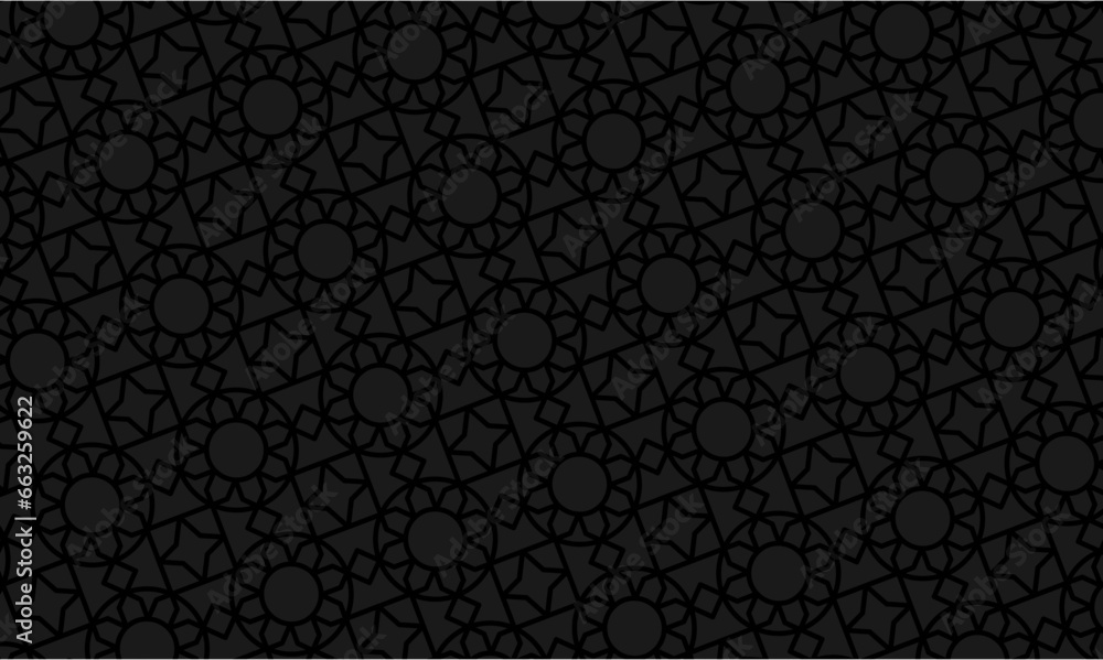 Pattern with seamless vector ornament. Modern stylish geometric dark background with repeating black elements
