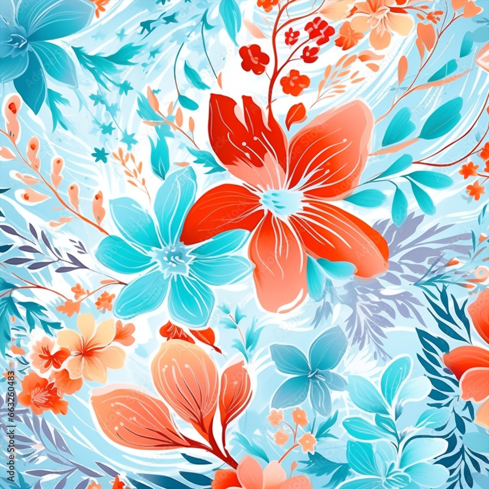 Background nature textile design vintage pattern seamless flower blue spring floral wallpaper