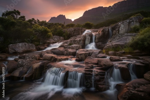 Breathtaking cascades amidst twilight. Generative AI