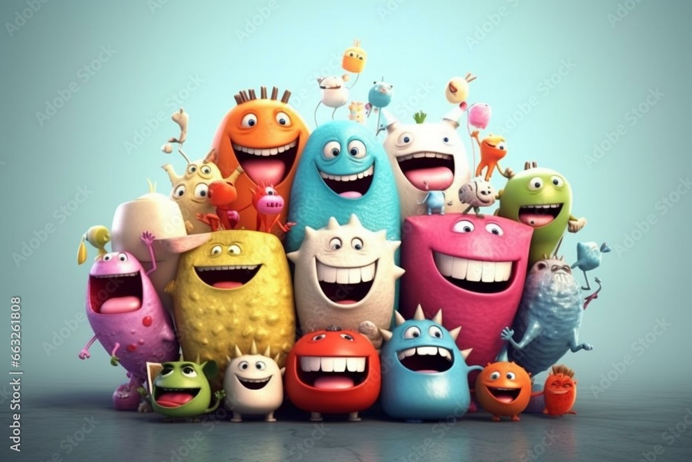 Animated tooth characters. Fun and colorful artwork perfect for kids. Generative AI