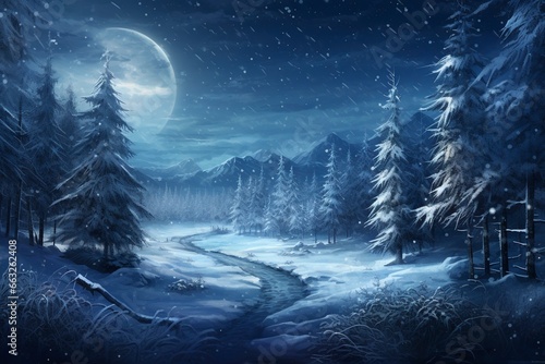 Magic winter scene with a widescreen, generative ai © Nia™