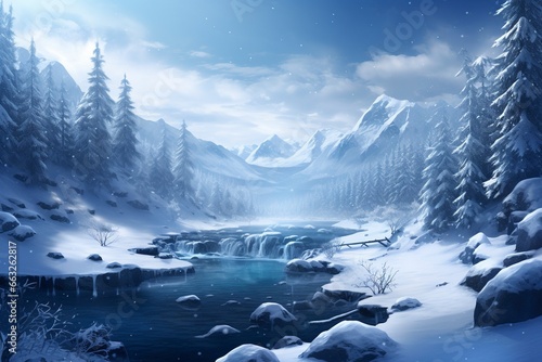 Magic winter scene with a widescreen, generative ai © Nia™