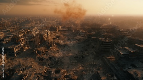 Drone View of the Middle East City After War 