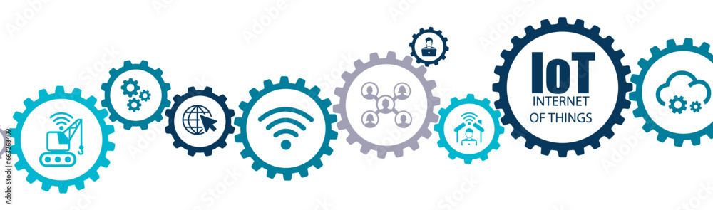 IoT internet of things banner vector illustration with icons of digital transformation, software, system engineer, wireless connection, data exchange, smart home, industry 4.0, cloud, connected device IoT internet of things banner vector illustration with icons of digital transformation, software, system engineer, wireless connection, data exchange, smart home, industry 4.0, cloud, connected device