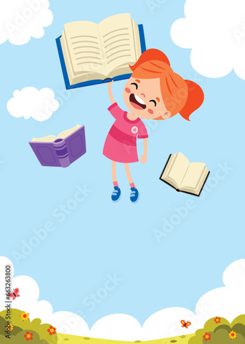 Cartoon Kid Flying With Book