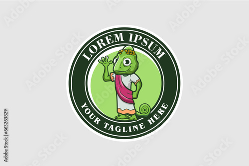 Chameleon dressed in a toga and a wreath logo vector template