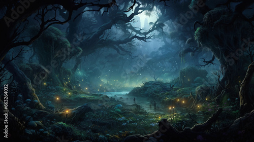 magical creepy forest in Chinese painting style