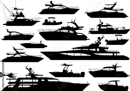 Yacht motor boat nautical silhouette vector collection