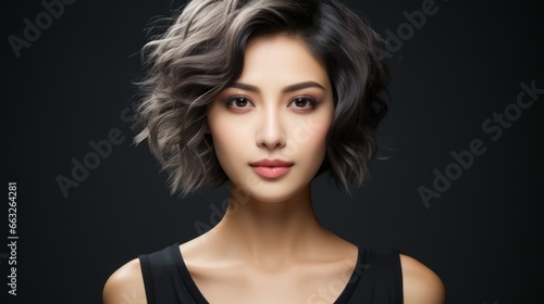 beauty woman model with short hair natural makeup perfect clean skin