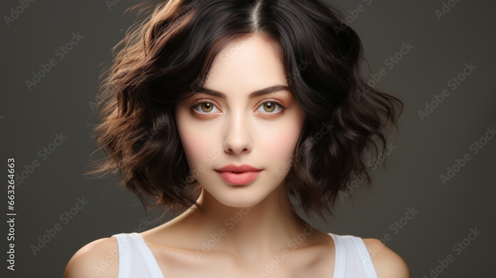 beauty brunette woman model with short hair with natural makeup perfect clean skin beauty brunette woman model with short hair with natural makeup perfect clean skin