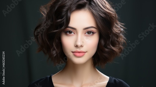 beauty woman model with short hair natural makeup perfect clean skin