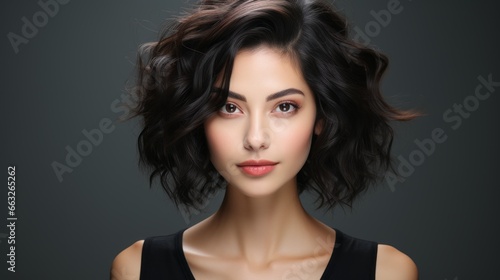 beauty woman model with short hair natural makeup perfect clean skin