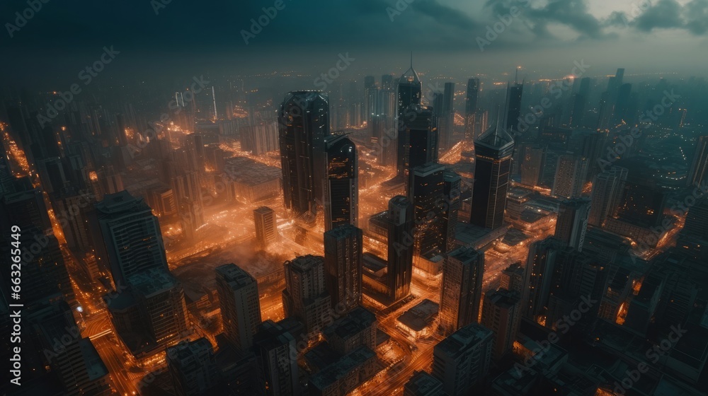 Captivating Cityscapes: A Spectacular Urban Skyline at Sunset, generative AI