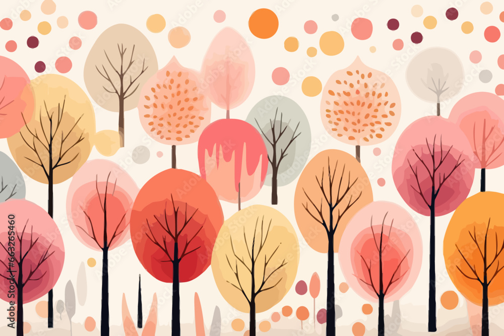 Obraz premium Sunlight Peeking Through Trees quirky doodle pattern, wallpaper, background, cartoon, vector, whimsical Illustration