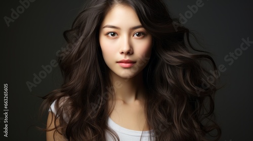 young asian beauty woman model with long with natural makeup perfect clean skin