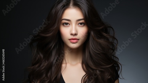 young asian beauty woman model with long with natural makeup perfect clean skin