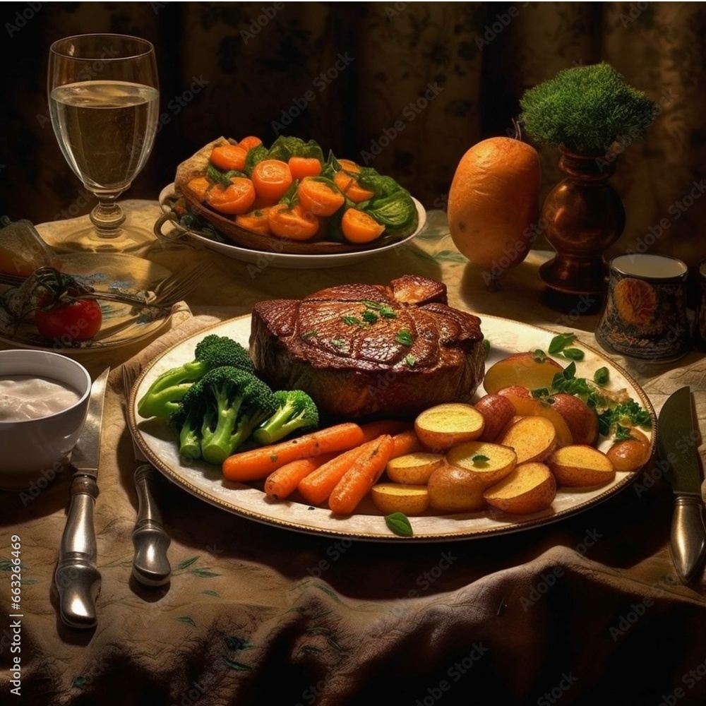 Grilled steak with rosemary and a glass of wine on a wooden table Grilled steak with rosemary and a glass of wine on a wooden table