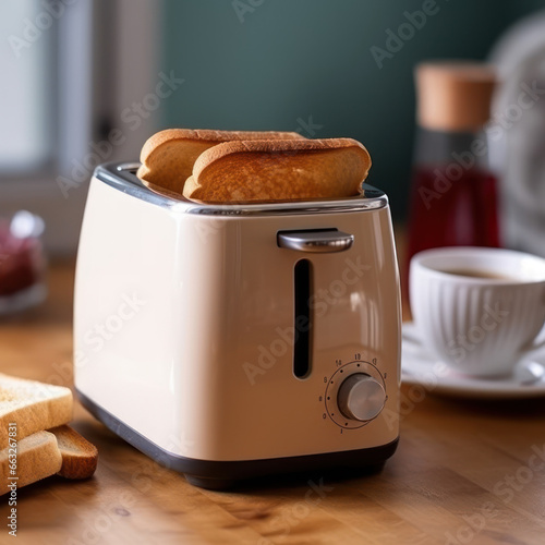  a mug near a toaster-kitchen 
