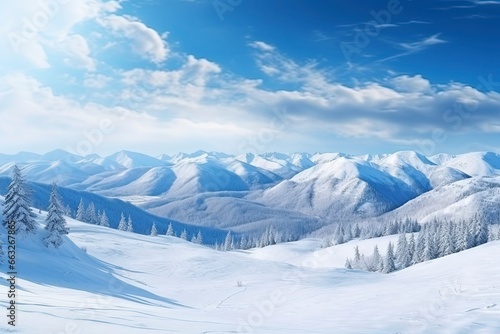 panorama of winter mountains with snow. copy space background, generative ai © Nia™