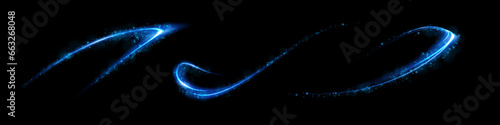 Abstract light lines of speed movement, blue colors. Light everyday glowing effect. semicircular wave, light trail curve swirl, optical fiber incandescent png. EPS10 