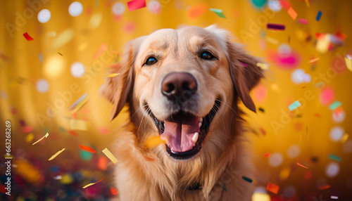 happy golden retriever dog celebrating