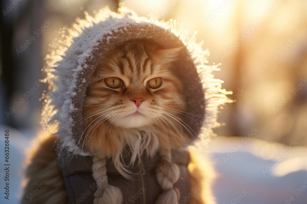 cat in winter wearing warm hat