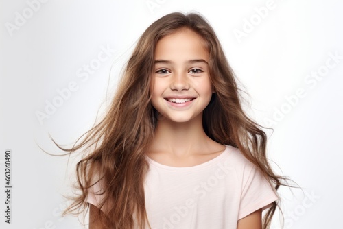 sweet little girl with long brown hair generative ai photo