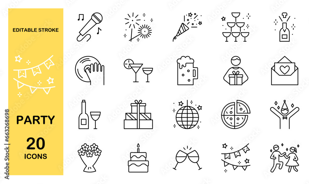 Set of party line icons, editable stroke