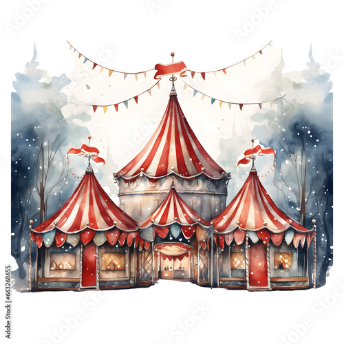 circus Christmas and animal acts, watercolor illustration